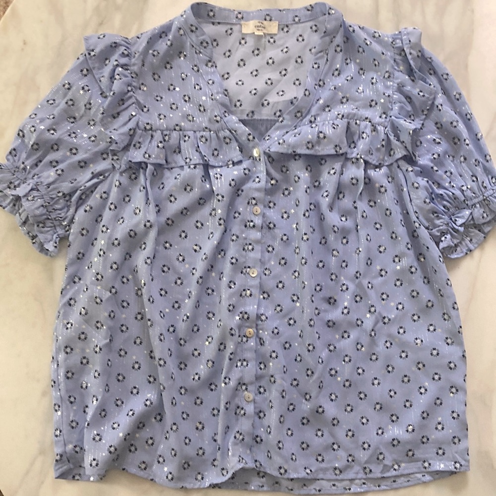 Entro Boutique Blue Floral Print Blouse Top Button Down size Small never worn